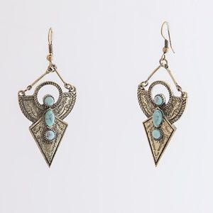 Women's Tribal Style Antique Gold and Turquoise Earrings